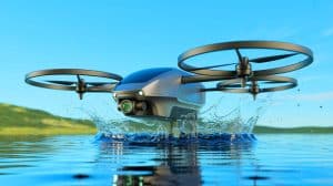 Illustration de l'innovation d'un drone hybride capable de naviguer dans l'air et sous l'eau.