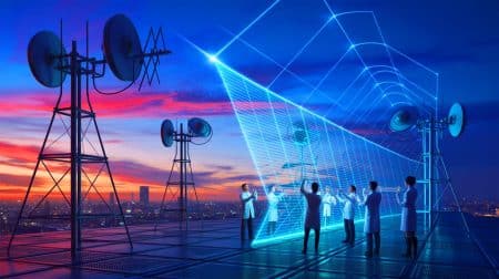 Illustration de la première transmission terahertz sur longue distance par la Chine, générée par intelligence artificielle.