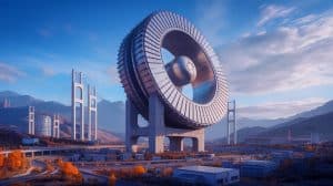 Illustration de batteries gravitationnelles géantes en Chine, générée par intelligence artificielle.