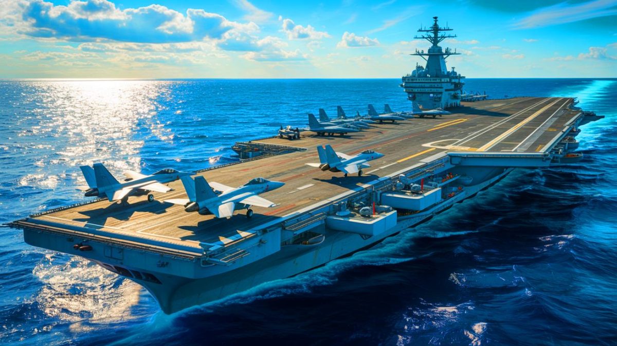 Illustration de porte-avions militaires, générée par intelligence artificielle.