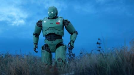 Illustration d'une armée de robots humanoïdes équipés de blasters, générée par intelligence artificielle.