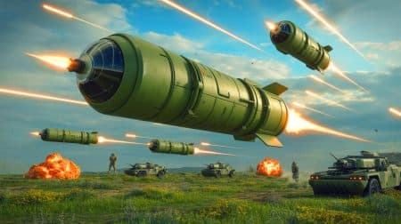 « Cette arme change la donne » : l’incroyable efficacité des munitions errantes d’une entreprise américaine grâce à une technologie éprouvée au combat Illustration de l'intégration de la technologie Hivemind aux systèmes de défense de RTX, générée par intelligence artificielle.
