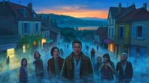 Illustration de l'impact culturel et narratif de la série française Les Revenants, générée par intelligence artificielle.