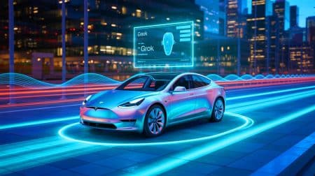 « Il arrive la semaine prochaine » : Elon Musk promet que Grok transformera bientôt toutes les Tesla en assistants surpuissants Illustration de l'intégration imminente de Grok, le modèle de langage de xAI, dans les véhicules Tesla, générée par intelligence artificielle.