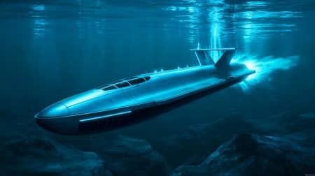 Illustration de l'exploit technologique du sous-marin soviétique K-222, générée par intelligence artificielle.