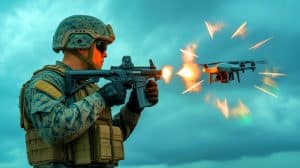 Illustration de l'arme à micro-ondes ExDECS des Marines américains, générée par intelligence artificielle.