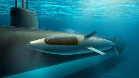 « Incroyable prouesse technologique » : l’US Navy dévoile ce sous-marin capable de lancer et récupérer un drone sous-marin en plein océan Illustration de la récupération d'un véhicule sous-marin autonome Yellow Moray par un sous-marin, créée par intelligence artificielle.