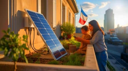 Illustration de l'interdiction potentielle des panneaux solaires plug-and-play en France, générée par intelligence artificielle.