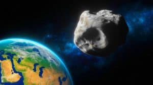 Illustration de l'astéroïde Apophis frôlant la Terre en 2029. Image réalisée par IA.