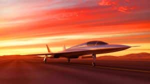 Illustration de l'avion supersonique silencieux X-59 en vol. Image réalisée par IA.