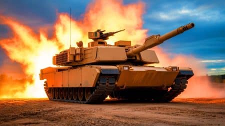Illustration de l'emblématique char M1 Abrams, générée par intelligence artificielle.