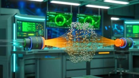 Illustration de la téléportation quantique, générée par intelligence artificielle.