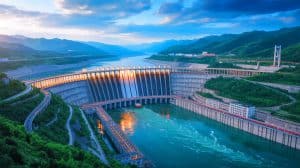 Illustration de l'impact théorique du barrage des Trois Gorges sur la rotation terrestre, réalisée par intelligence artificielle.