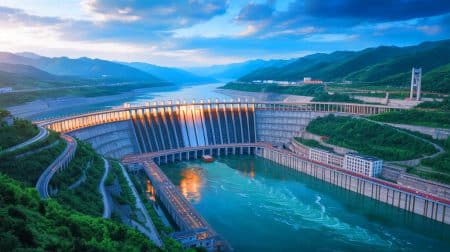 Illustration de l'impact théorique du barrage des Trois Gorges sur la rotation terrestre, réalisée par intelligence artificielle.