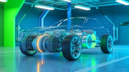 Illustration de l'innovation du moteur à eau délivrant 410 chevaux avec seulement deux litres, générée par intelligence artificielle.