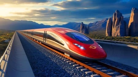 Illustration de l'ambitieux projet chinois de train Maglev atteignant potentiellement 800 km/h, générée par intelligence artificielle.