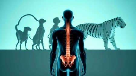 Illustration de l'évolution humaine montrant la disparition de la queue chez les hominoïdes, générée par intelligence artificielle.