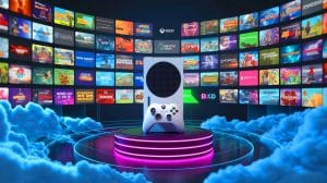 Illustration de l'extension du Xbox Cloud Gaming permettant le streaming de toute la bibliothèque de jeux, générée par intelligence artificielle.