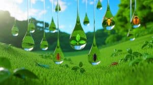Illustration de la contamination de l'eau de pluie par des néonicotinoïdes au Japon. Image réalisée par IA.
