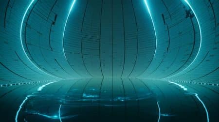 Illustration de l'Hyper-Kamiokande, le plus grand réservoir souterrain destiné à l'étude des neutrinos. Image réalisée par IA.