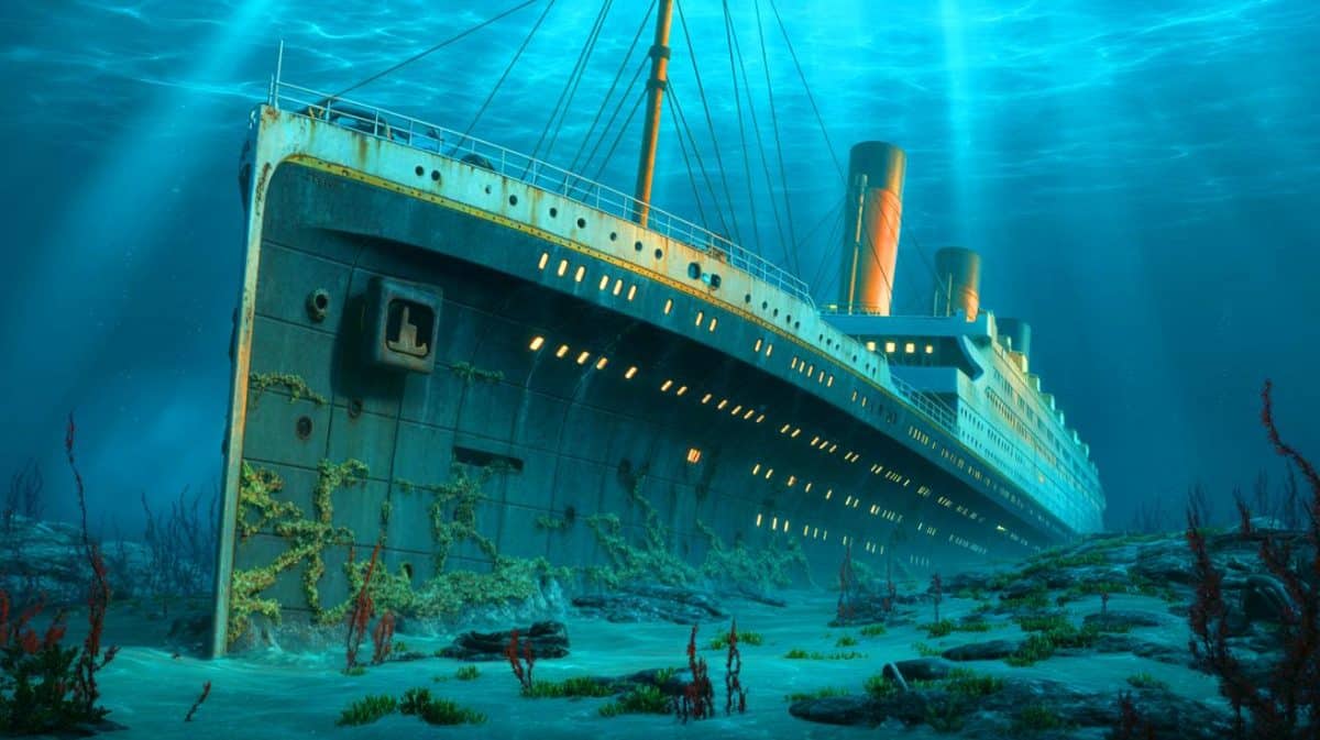 Illustration de la numérisation 3D de l'épave du Titanic dans l'océan Atlantique.