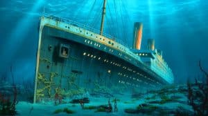 Illustration de la numérisation 3D de l'épave du Titanic dans l'océan Atlantique.