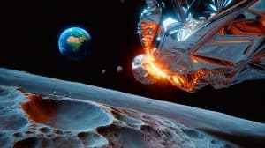 Illustration de l'impact imminent d'un débris spatial sur la Lune. Image réalisée par IA.