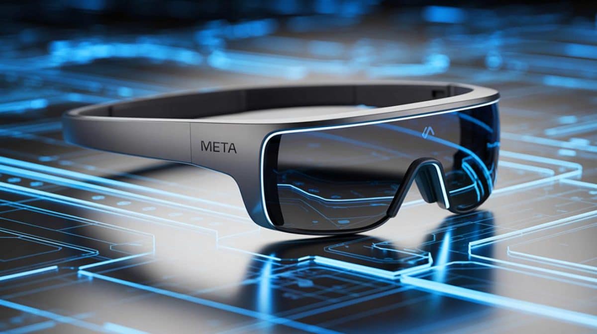 Illustration de lunettes de réalité augmentée Meta avec bracelet Ceres. Image réalisée par IA.