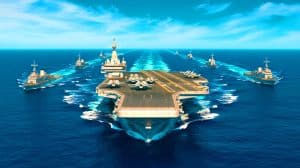 Illustration de la manœuvre stratégique du porte-avions chinois Liaoning dans le Pacifique occidental. Image réalisée par IA.