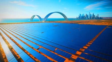 Illustration de l'ambitieux projet Sun Cable reliant l'Australie à Singapour par un câble sous-marin pour fournir de l'énergie solaire.