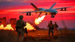 Illustration de l'innovation militaire ukrainienne avec un drone cracheur de flammes.