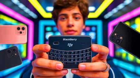Le BlackBerry signe un retour explosif et défie les géants du smartphone dans une bataille qui embrase le marché mondial Illustration de la renaissance du BlackBerry portée par la génération Z.