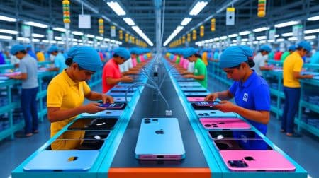 Illustration de la stratégie d'Apple pour diversifier sa production face aux droits de douane américains.