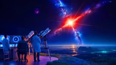 Illustration de l'explosion spectaculaire d'une supernova et son impact potentiel sur la Terre.