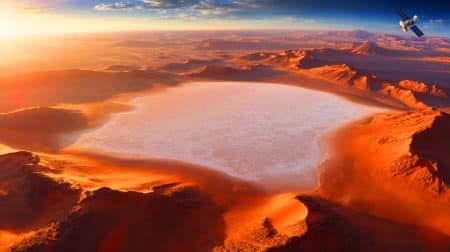 Illustration de la formation blanche au sommet du volcan Emi Koussi, révélée par la NASA dans le Sahara.