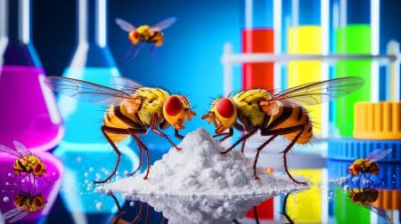 Illustration de mouches génétiquement modifiées pour étudier l'addiction à la cocaïne.