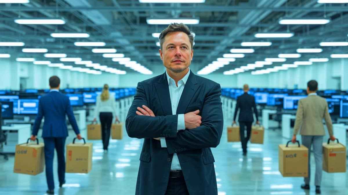 « Elon Musk licencie 6 000 employés en deux semaines, c’est brutal » : sa gestion radicale secoue la tech et inquiète le secteur Illustration de l'impact des coupes budgétaires d'Elon Musk sur l'écosystème et l'économie américaine.