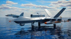 Illustration de drones navals ukrainiens équipés de missiles antiaériens en mer Noire.
