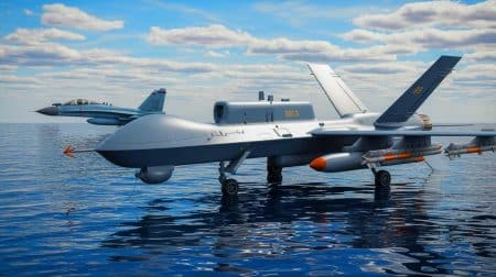 Illustration de drones navals ukrainiens équipés de missiles antiaériens en mer Noire.