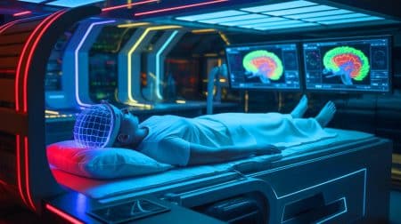 Illustration de l'analyse des rêves par intelligence artificielle et imagerie cérébrale.