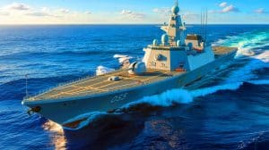 Illustration de l'avancée technologique du croiseur chinois Type-055 dans la marine chinoise.