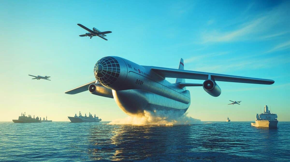 Illustration de l'engin chinois à effet de sol inspiré de l'Ekranoplan soviétique.