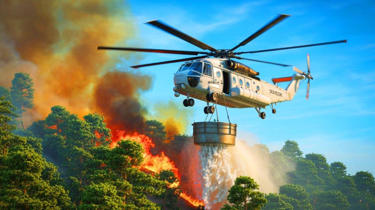 « L’Allemagne frappe fort » : elle utilise ses hélicoptères militaires pour vaincre le chaos du feu Illustration de l'intervention des hélicoptères Sikorsky CH-53G Sea Stallion dans la lutte contre les incendies en Allemagne.