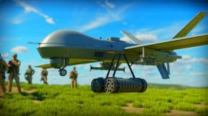 Illustration de l'utilisation d'un drone quadricoptère armé d'une mine Claymore par l'armée américaine.