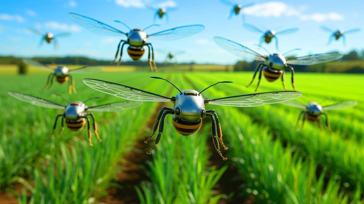 Le MIT annonce des drones insectes révolutionnaires : « Ces machines miniatures vont bouleverser l’avenir de l’aviation » Illustration de robots insectes conçus par le MIT pour améliorer la pollinisation et les rendements agricoles.
