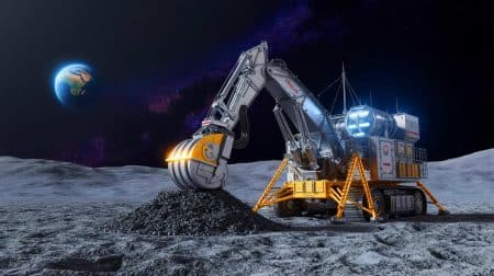 Illustration de l'excavatrice lunaire développée pour extraire l'hélium-3 sur la surface de la Lune.