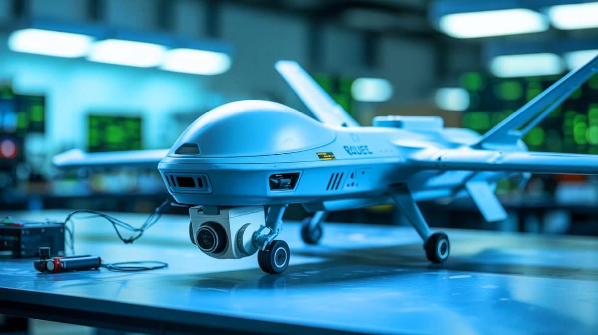 Illustration de drones russes composés de pièces chinoises révélant une coopération technologique.