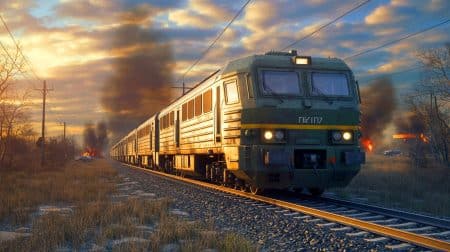 Illustration de la réactivation des trains blindés russes dans le contexte du conflit ukrainien.