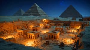Illustration de la découverte supposée de structures souterraines sous les pyramides de Gizeh.