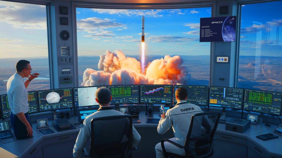Pour la DARPA, « surveiller chaque rentrée de Falcon 9, c’est désormais possible » grâce à AtmoSense, un bouleversement pour la sécurité aérienne Illustration de la surveillance atmosphérique des rentrées de fusées SpaceX par le programme AtmoSense de la DARPA.